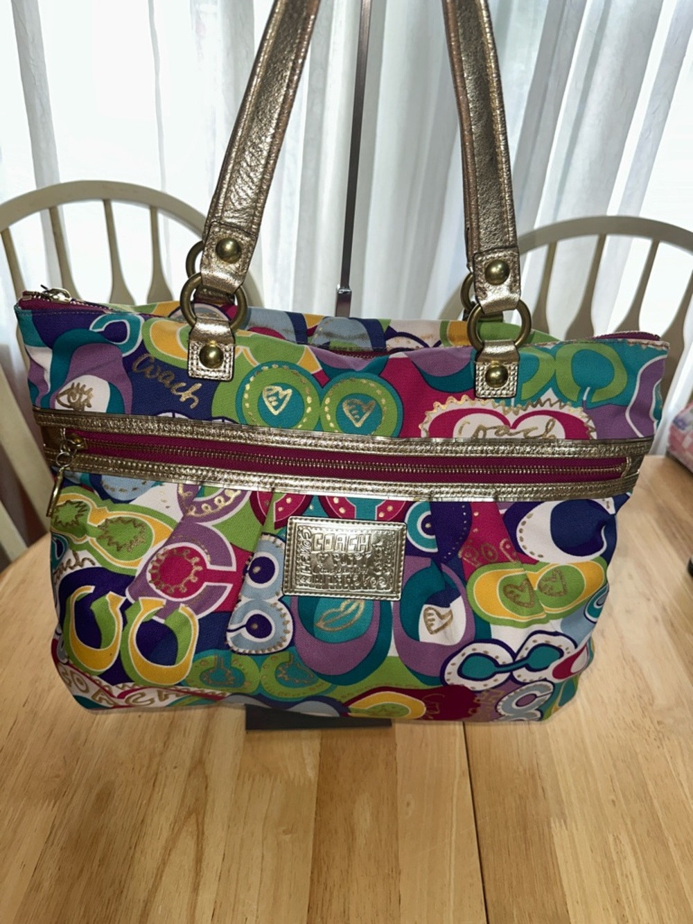 Coach Multicolor Graphic Shoulder Bag with Gold Accents